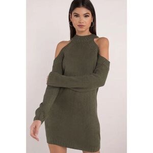 Say What Sweater Knit Dress Woman 2X Army Green Pullover Cold Shoulder Dress NWT